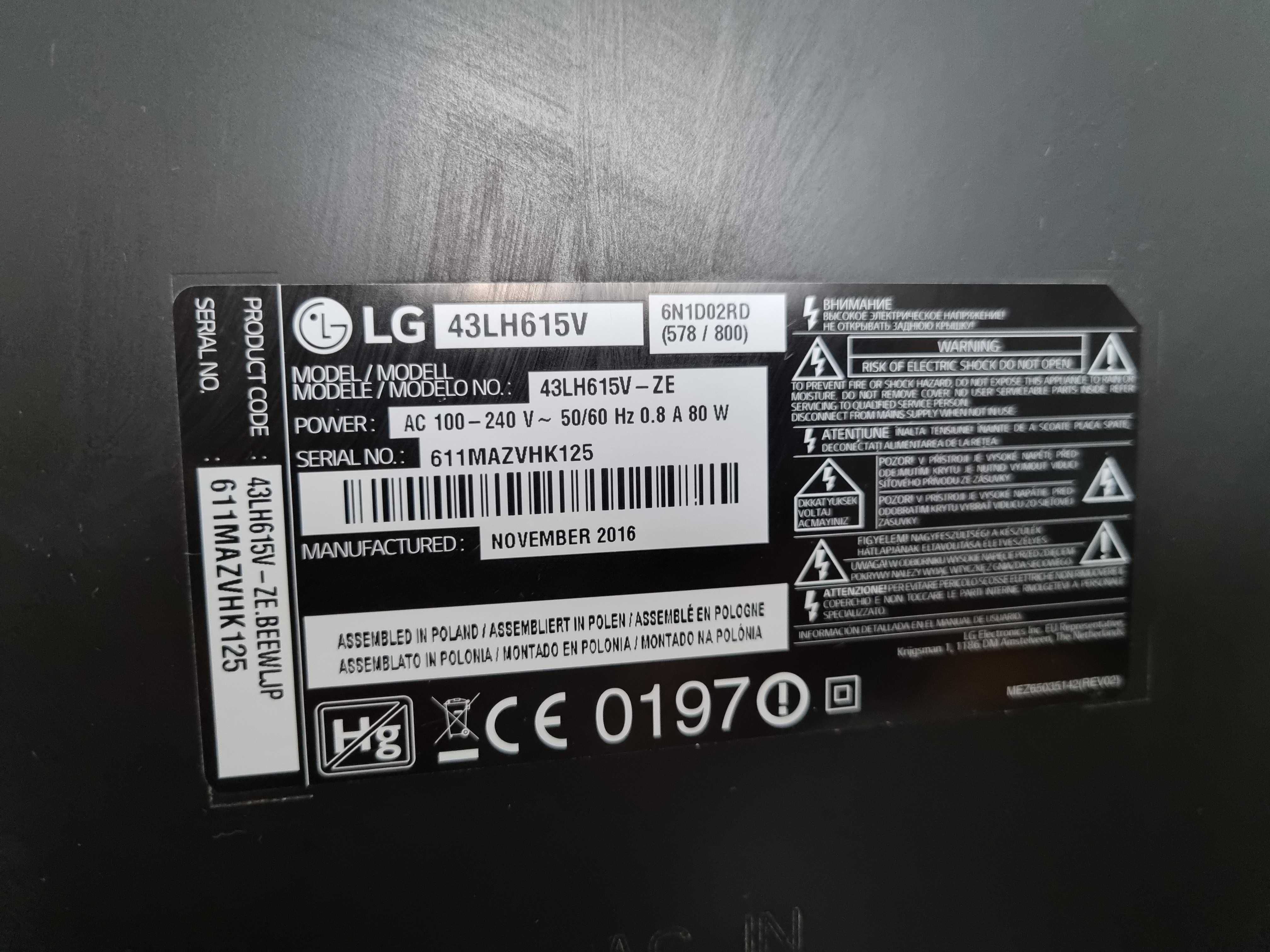 Telewizor LG Smart TV 43' Full HD Wifi Netflix Youtube DVB-T2(HEVC)