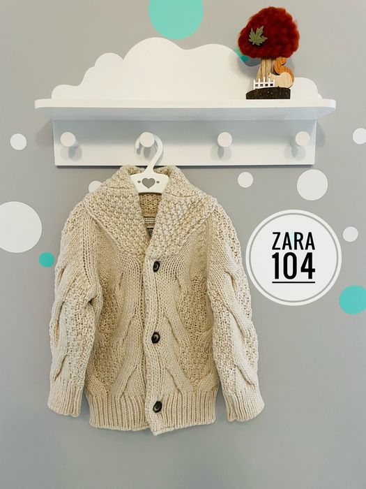 Beżowy kardigan zapinany sweter gruby splot Zara Knitwear r.104