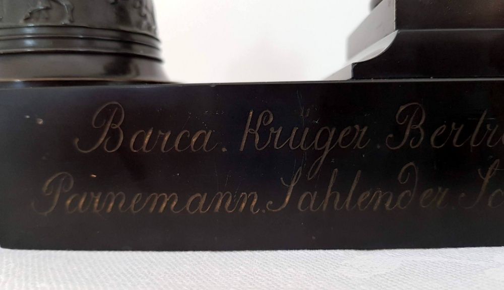 Zabytkowy przybornik na biurko z kałamarzami i popiersiem Peryklesa