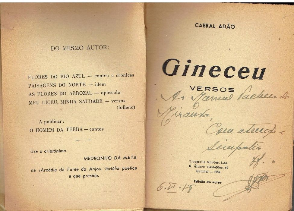 9687 Gineceu - Versos de Cabral Adão / Autografado
