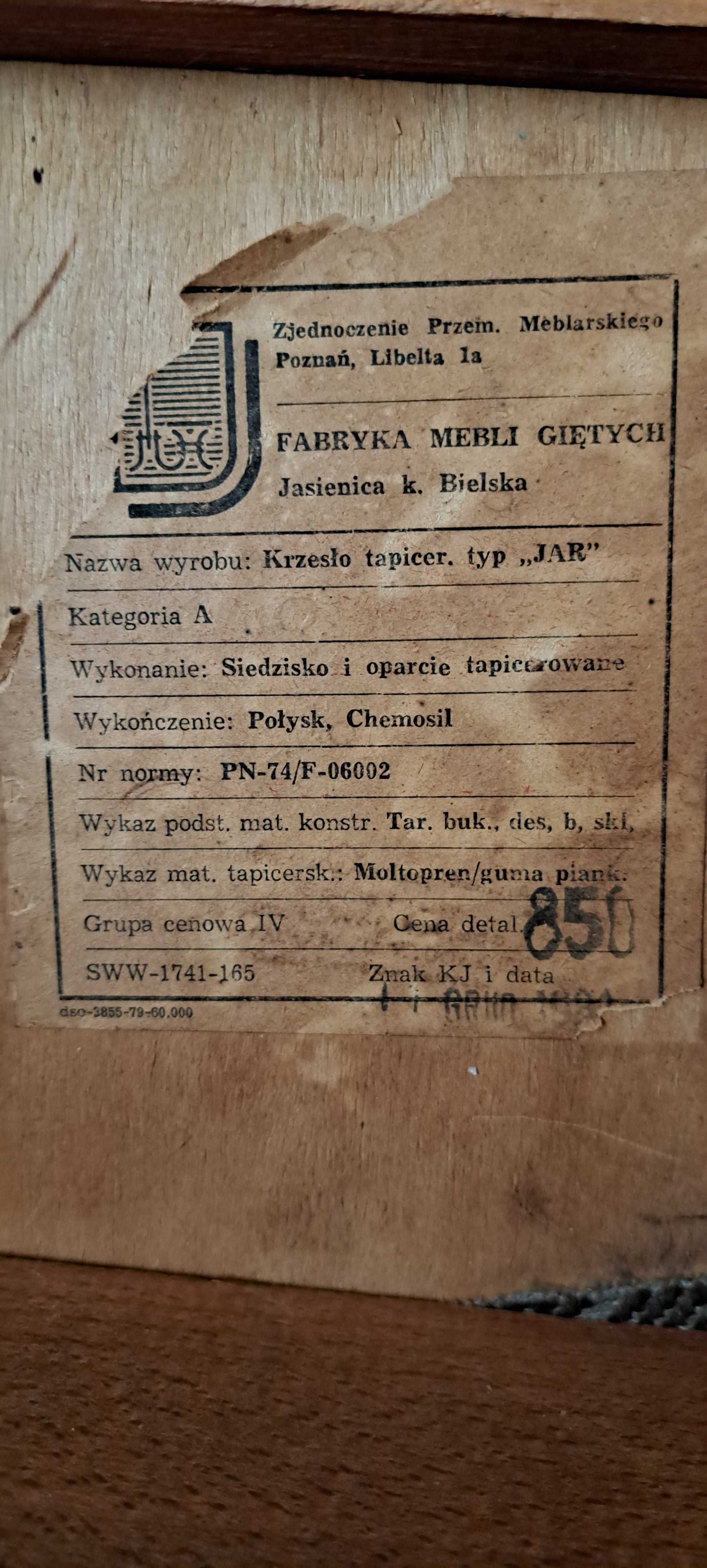 Krzesła PRL  model JAR