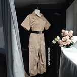 Piaskowy kombinezon damski Zara oversize beżowy bawełniany