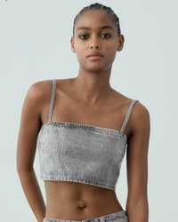 Crop TOP DENIM TRF z wykończeniem foil i cekinami XL