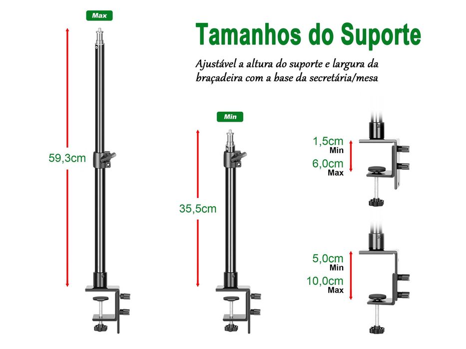 Suporte de mesa para fotografia e vídeo