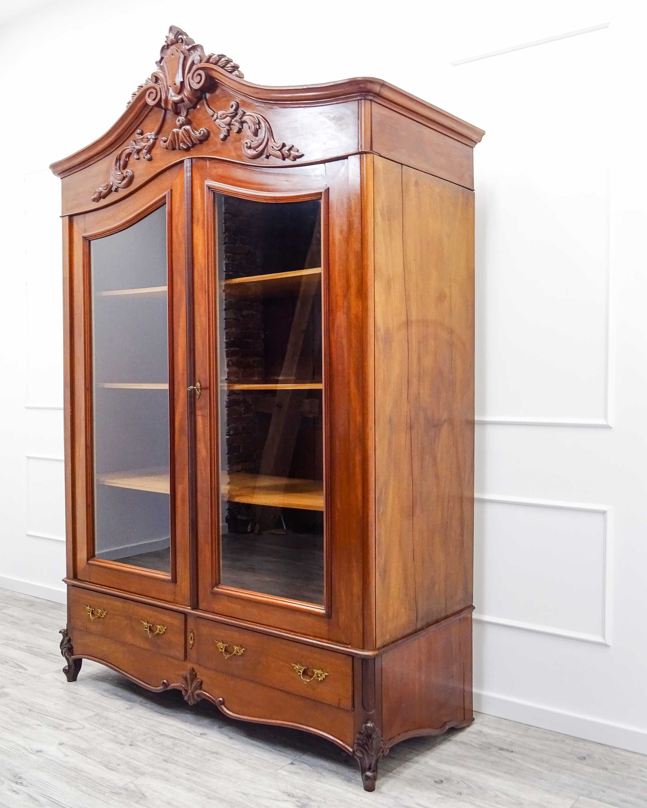 WITRYNA drewniana MAHOŃ BIBLIOTECZKA 3 półki szuflady Antyk lata 20.