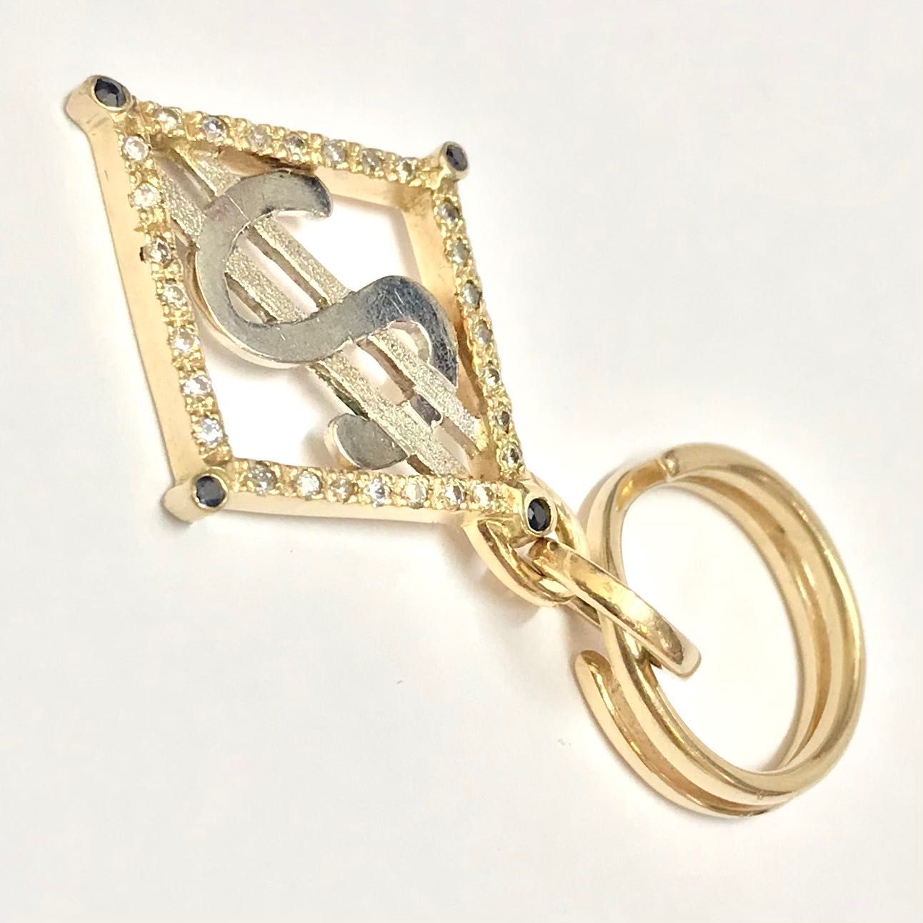 Złoty BRELOCZEK brelok 585 14K z DIAMENTAMI 0.5ct i RUBIN DOLAR ameryk
