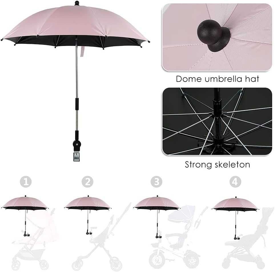 Uniwersalna parasol-ka UV 50+ do wózka pudrowy róż