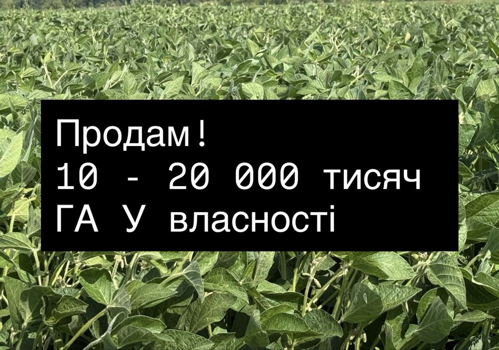 Продаж! Аграрної землі 10 - 20 тисяч ГА, Приватна Власність