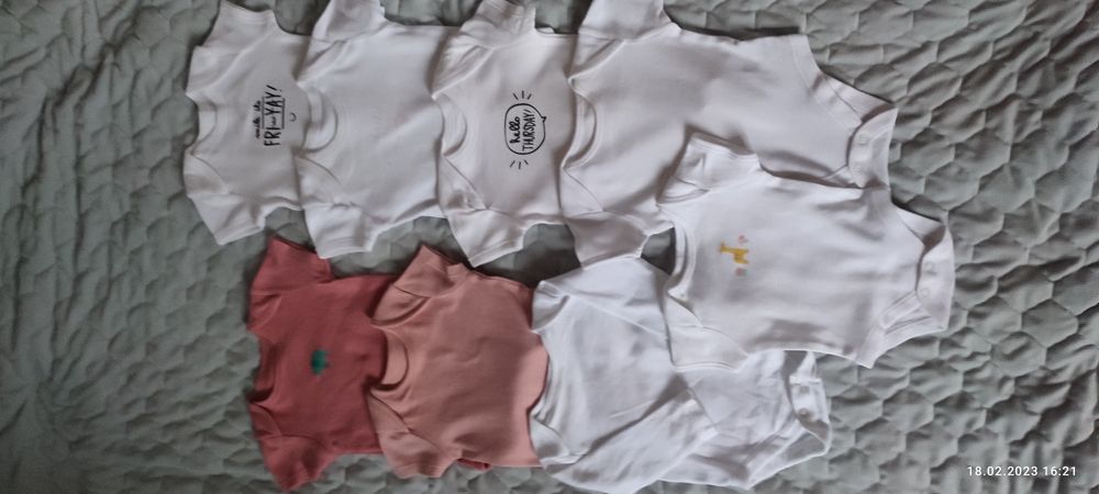 Body niemowlęce hm 56 62 dziewczynka białe różowe
