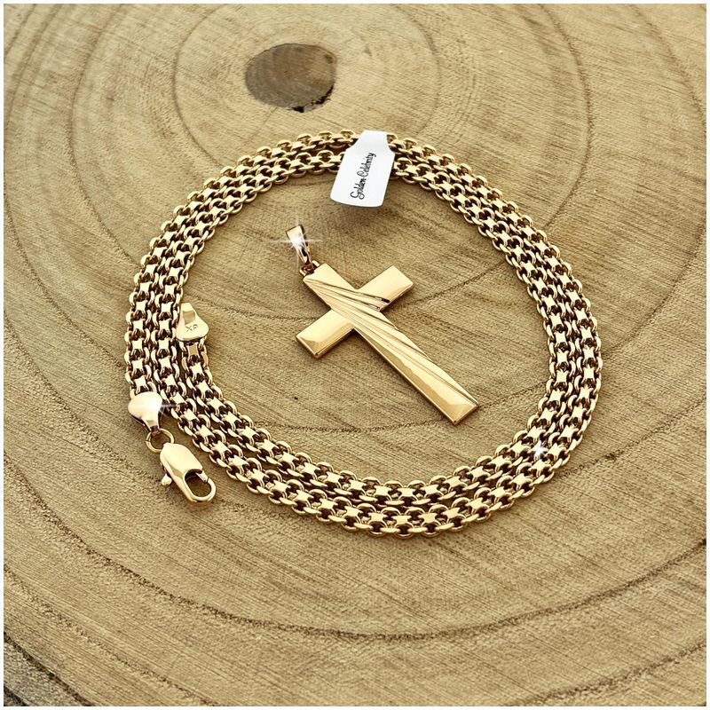 Złoty Łańcuszek Bismark 50cm 5mm Z Krzyżykiem Stal Chirurgiczna 18k Pr