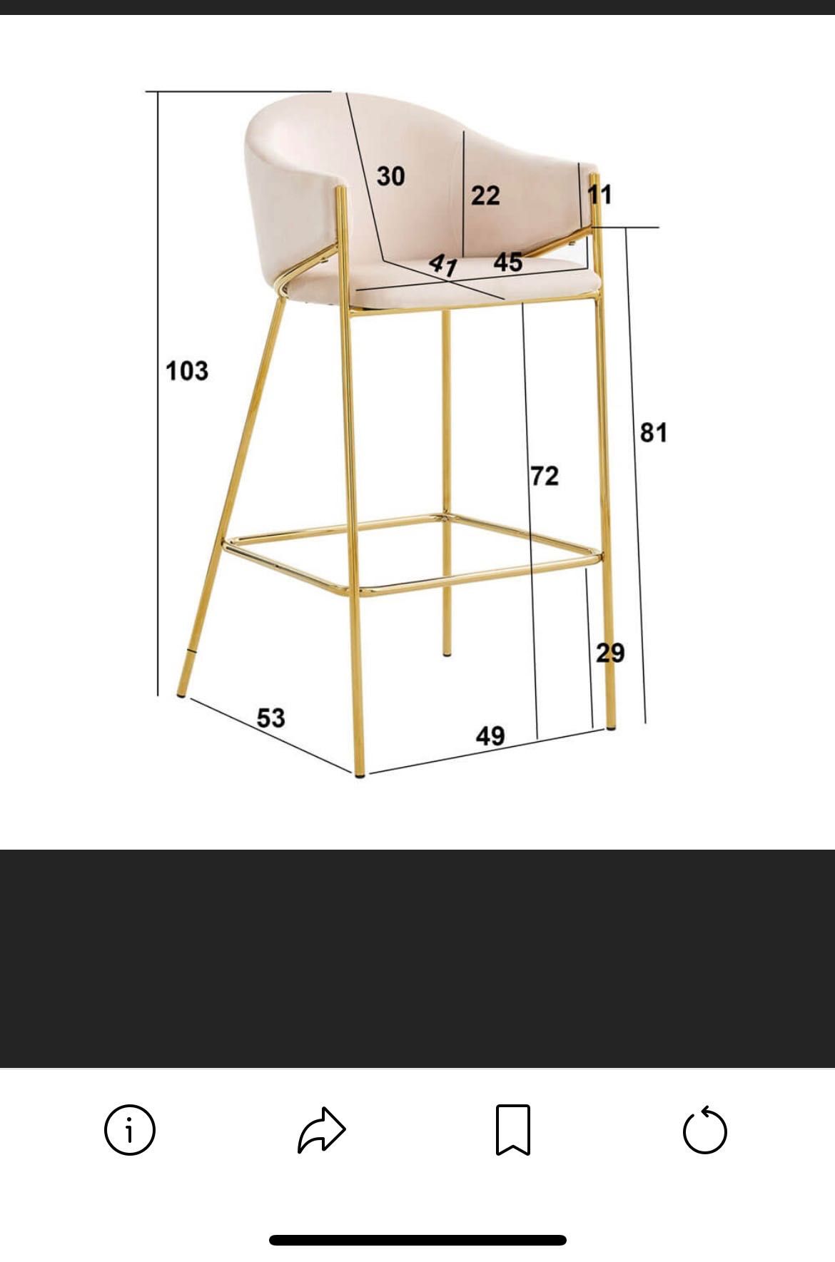 Krzesło barowe czarny welur, złote nogi