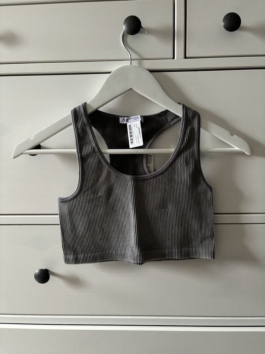 Szary prążkowany top Zara xs/s