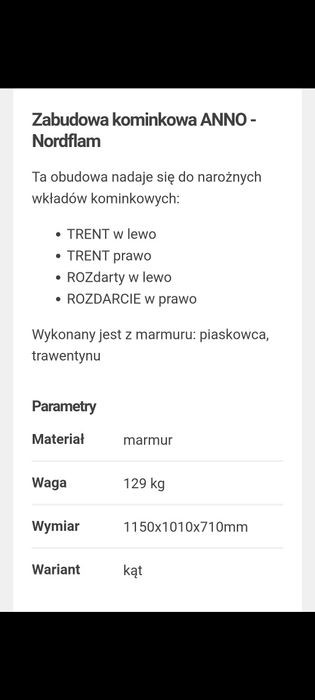 Obudowa kominkowa narożna NORDFLAM ANNO prawy