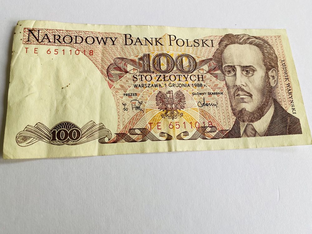 Banknot 100 złotowy stuzłotowy pieniądze PRL 1 grudnia 1988