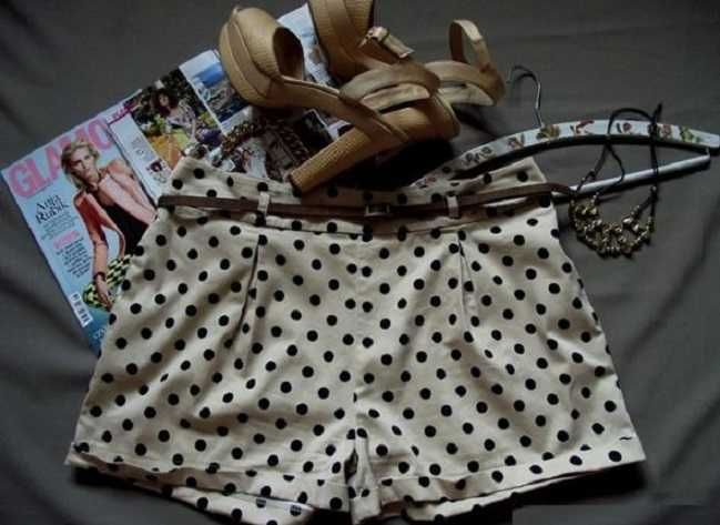 Spodenki 34 XS Pudrowe Nude JAK NOWE Kropki Groszki