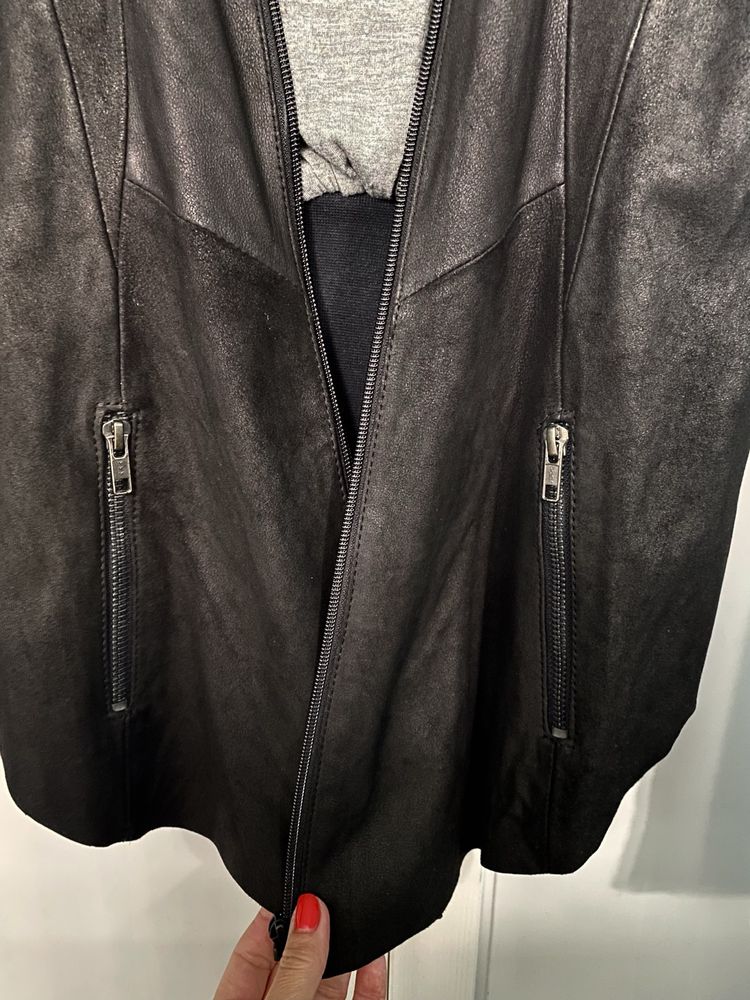 Kurtka ramoneska marynarka asymetryczna Pulz Jeans 36 skóra