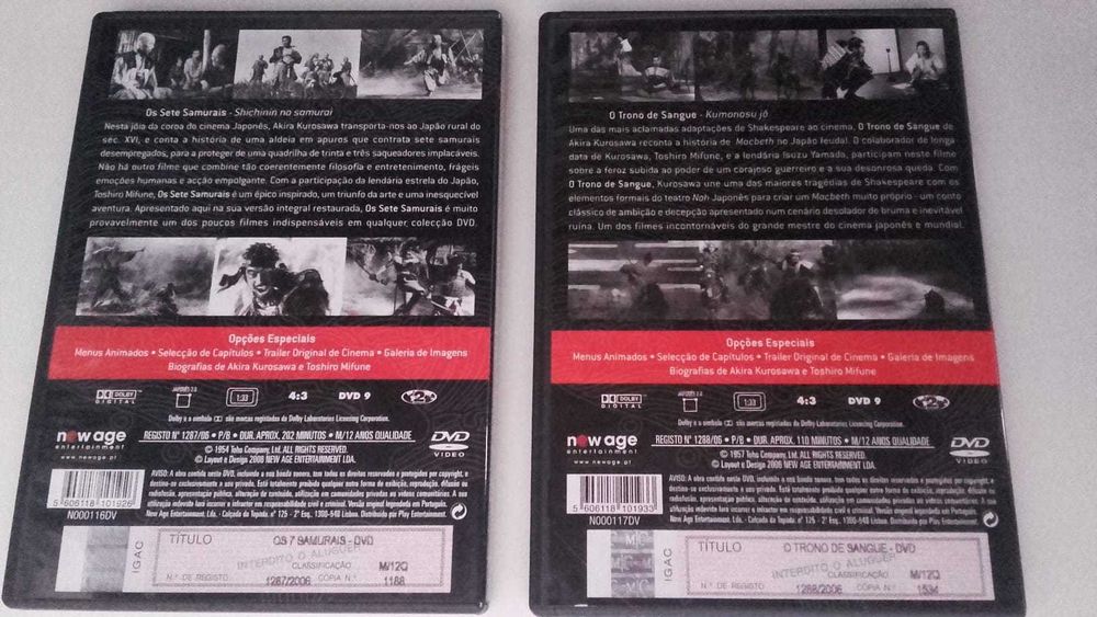 DVDs "Os sete samurais" e "O trono de sangue", de Akira Kurosawa