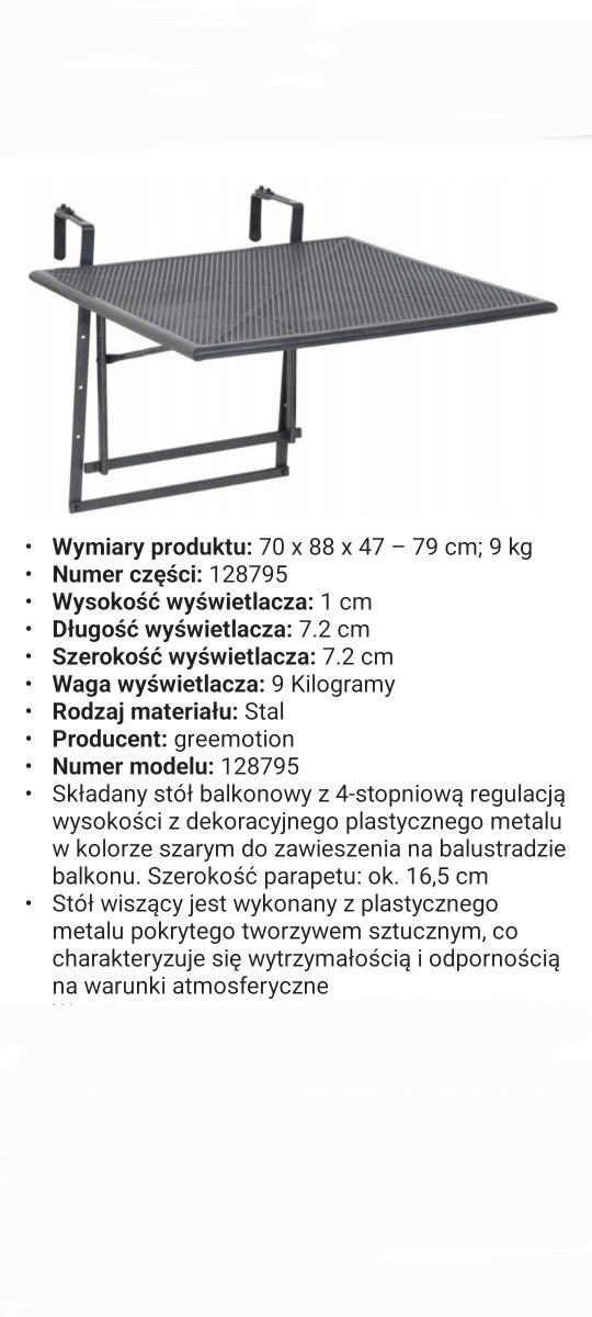 Stół balkonowy rozkładany duży