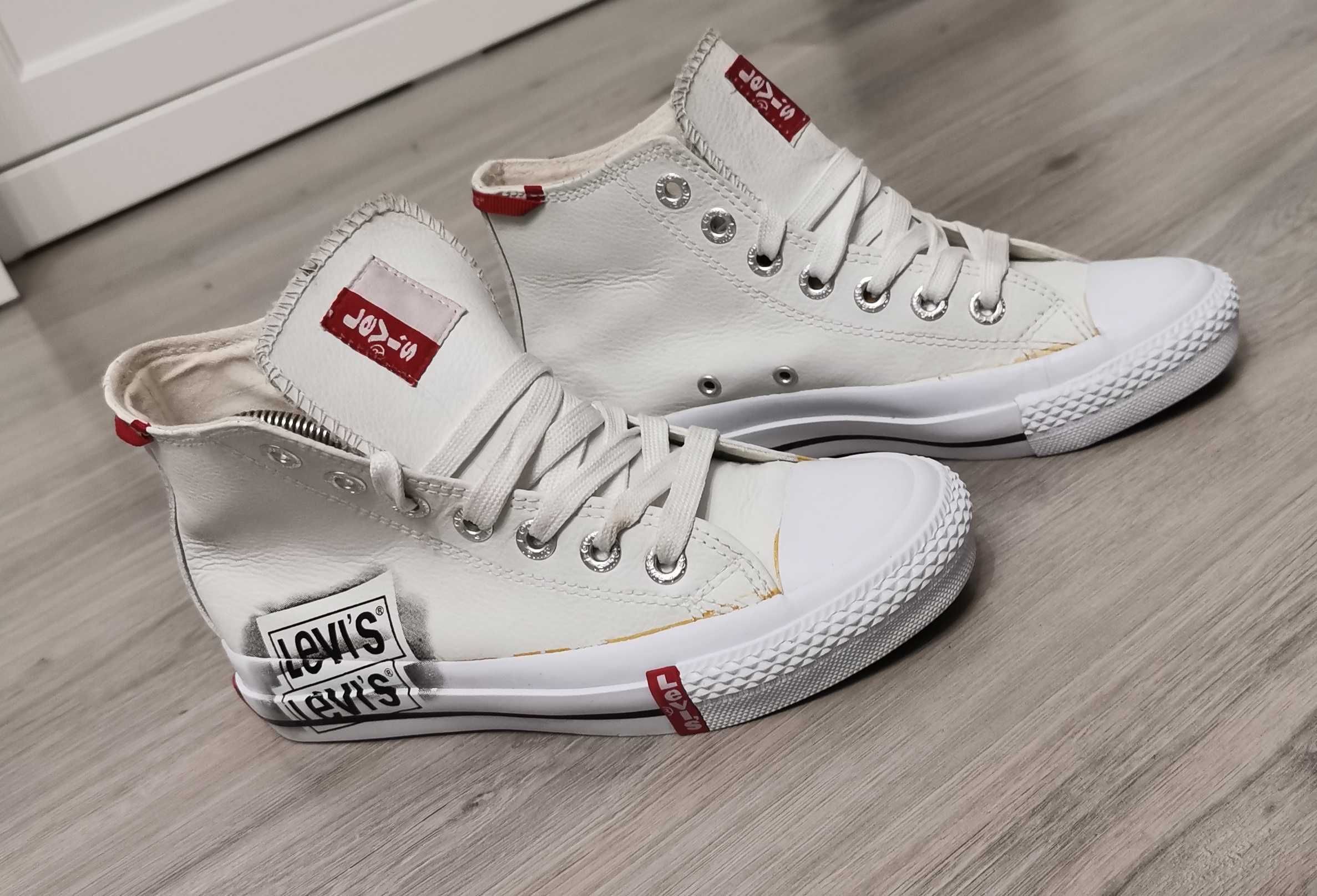 Buty trampki Levi's tenisówki skórzane za kostkę rozmiar 37 białe