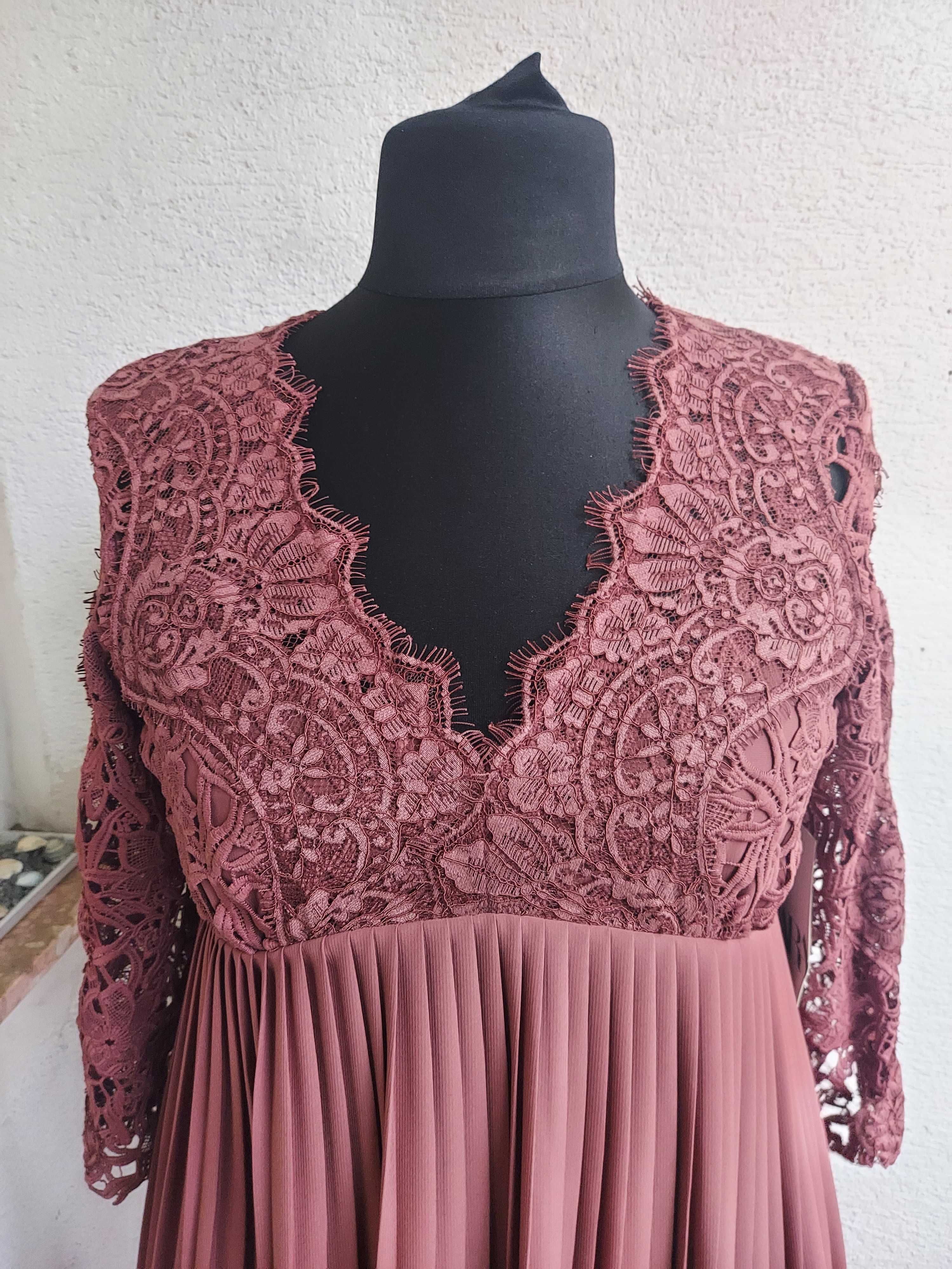 ZARA elegancka sukienka, plisowanie i koronka XL 42