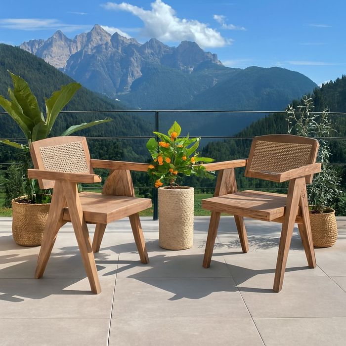 krzesło fotel Bali surowe drewno tek rattan boho rustykalny kolonialny