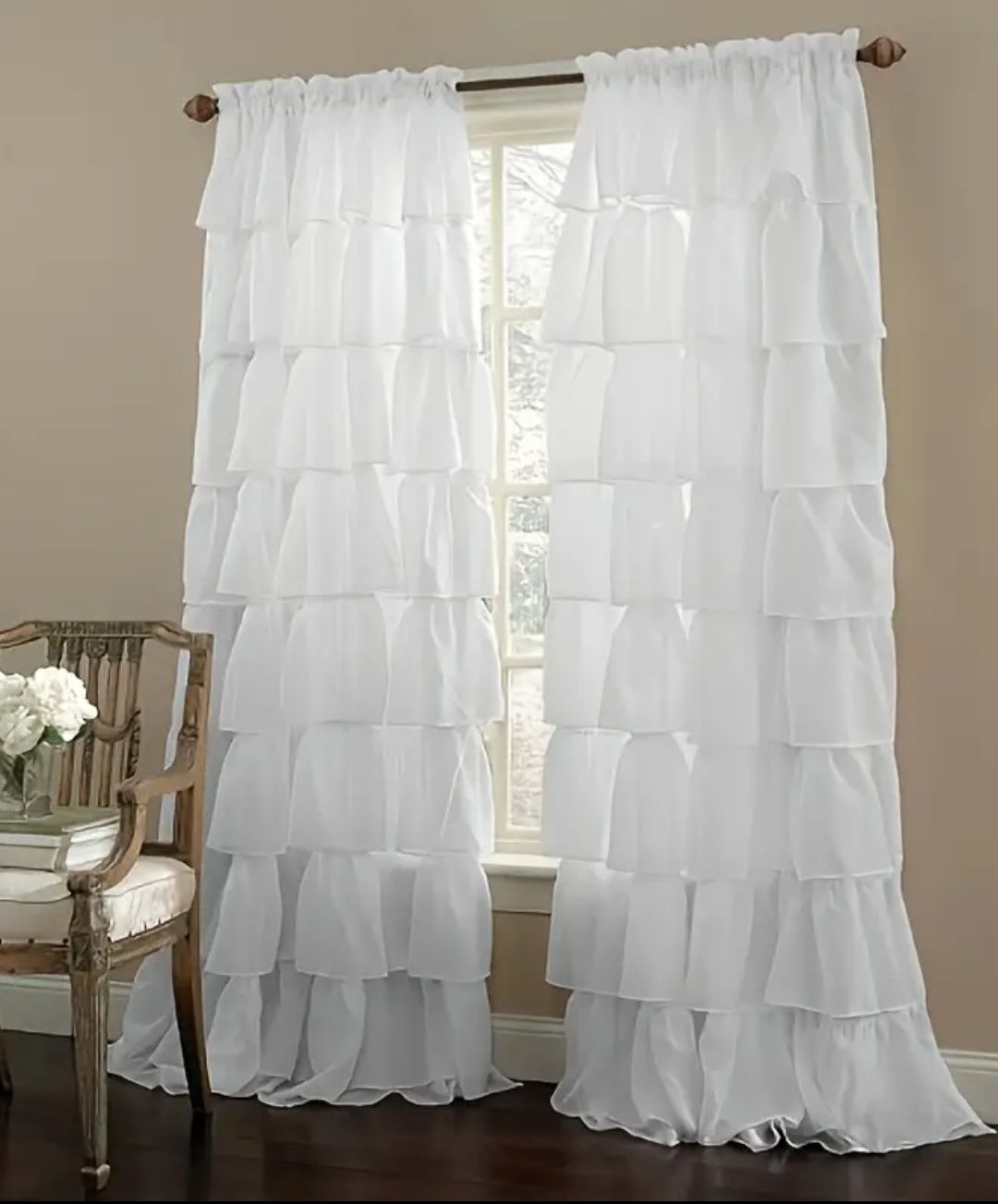 Nowe firany zasłony lekko prześwitujące w falbany romantic shabby chic