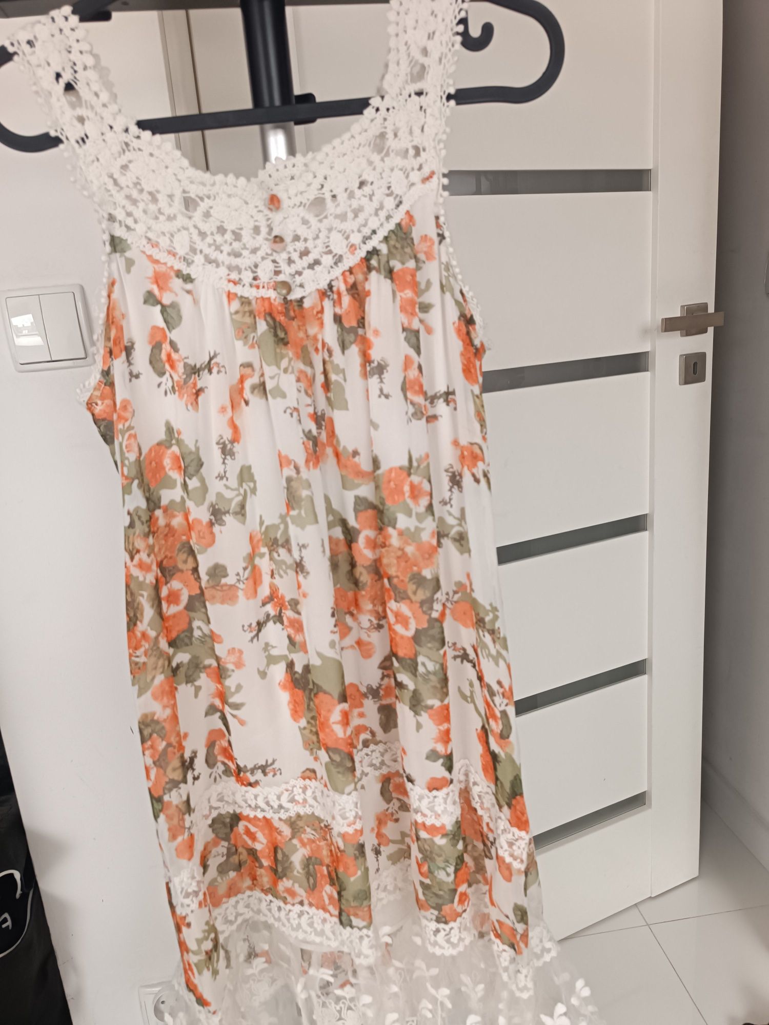 Sukienka Zara ażur kwiaty Boho M 38 10  lato koronka biała