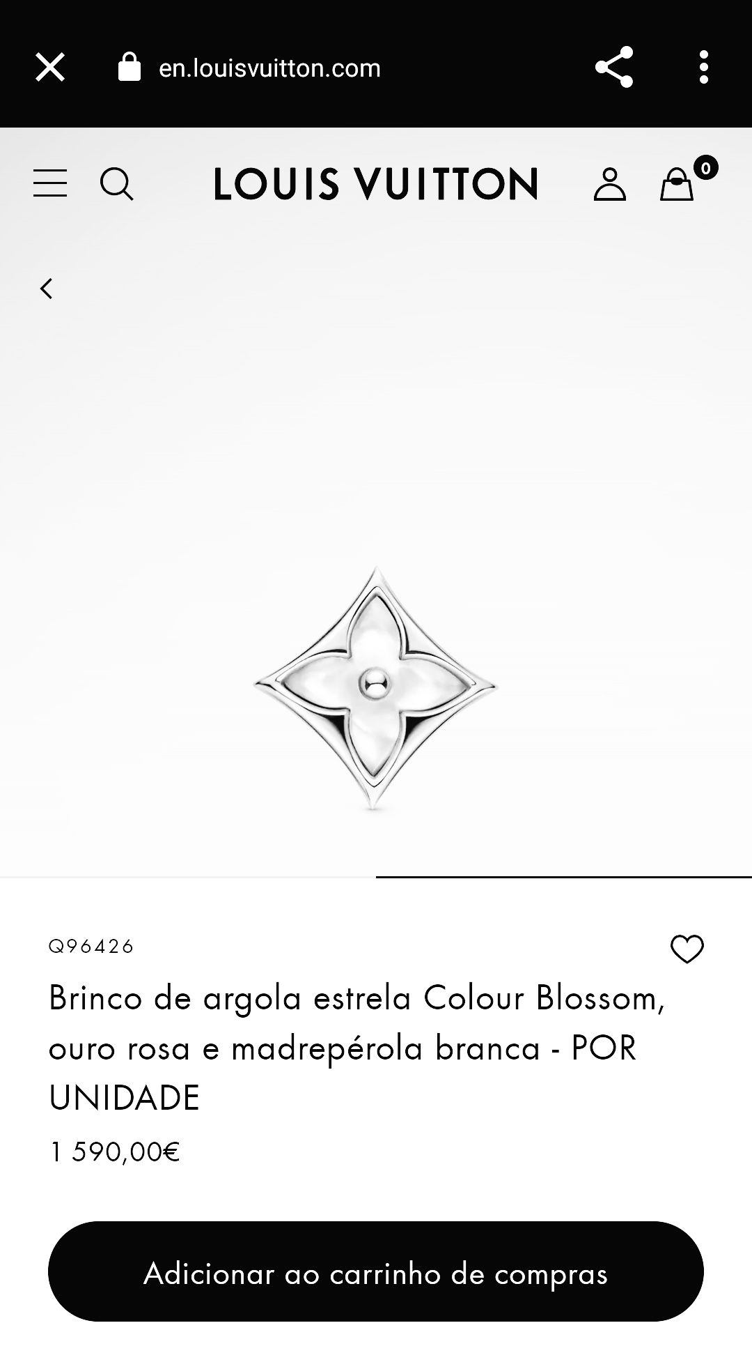 Brincos Novos Madrepérola Aço e Ouro Branco 24K Louis Vuitton