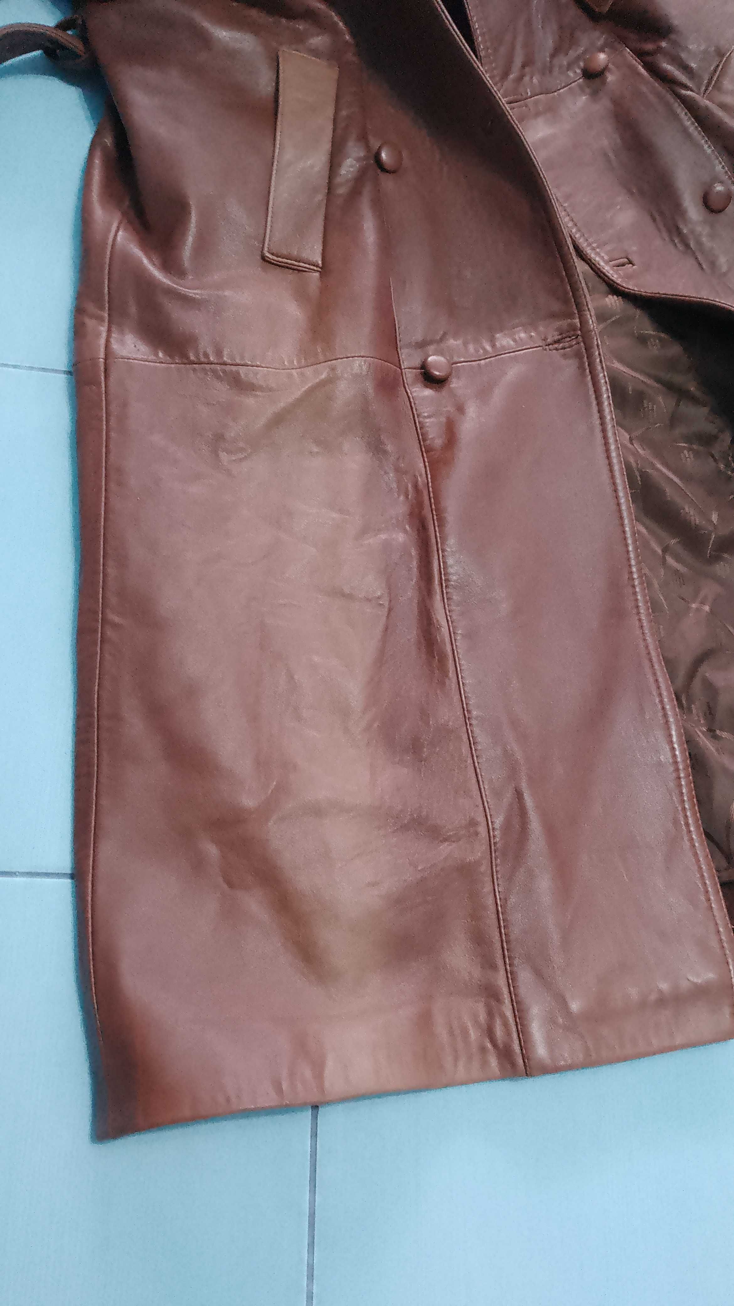płaszcz skórzany damski 42 vintage długi brązowy zimowy