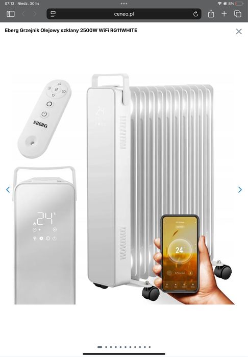 Grzejnik olejowy 2500W EBERG Wifi, apliacja, panel dotykowy 11 zeberek