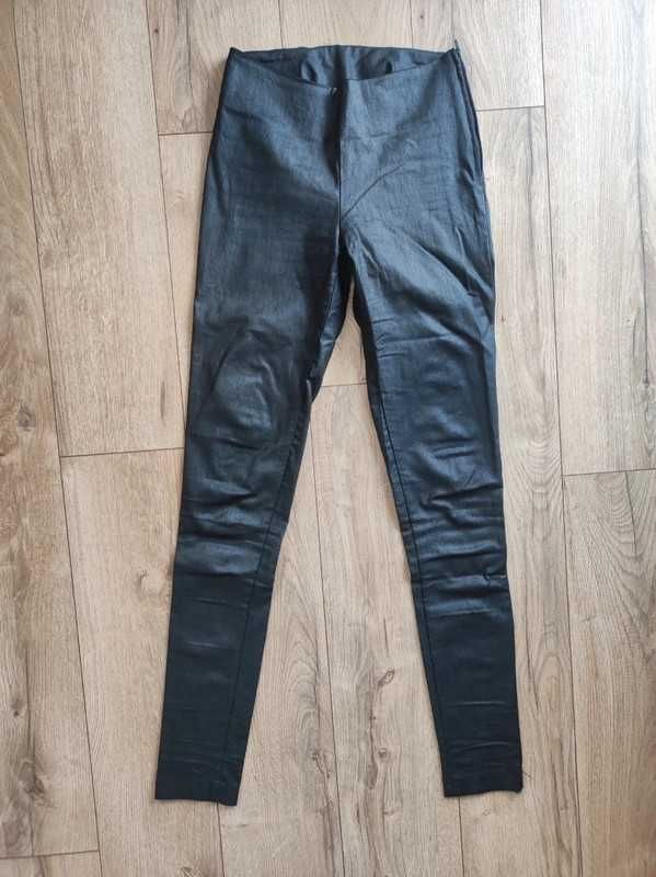 Woskowane spodnie legginsy skórzane skinny