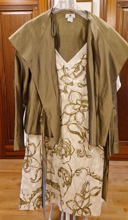 Wizytowa  szykowna SUKIENKA Deni Cler 44 bawelna ecru kremowa jak nowa