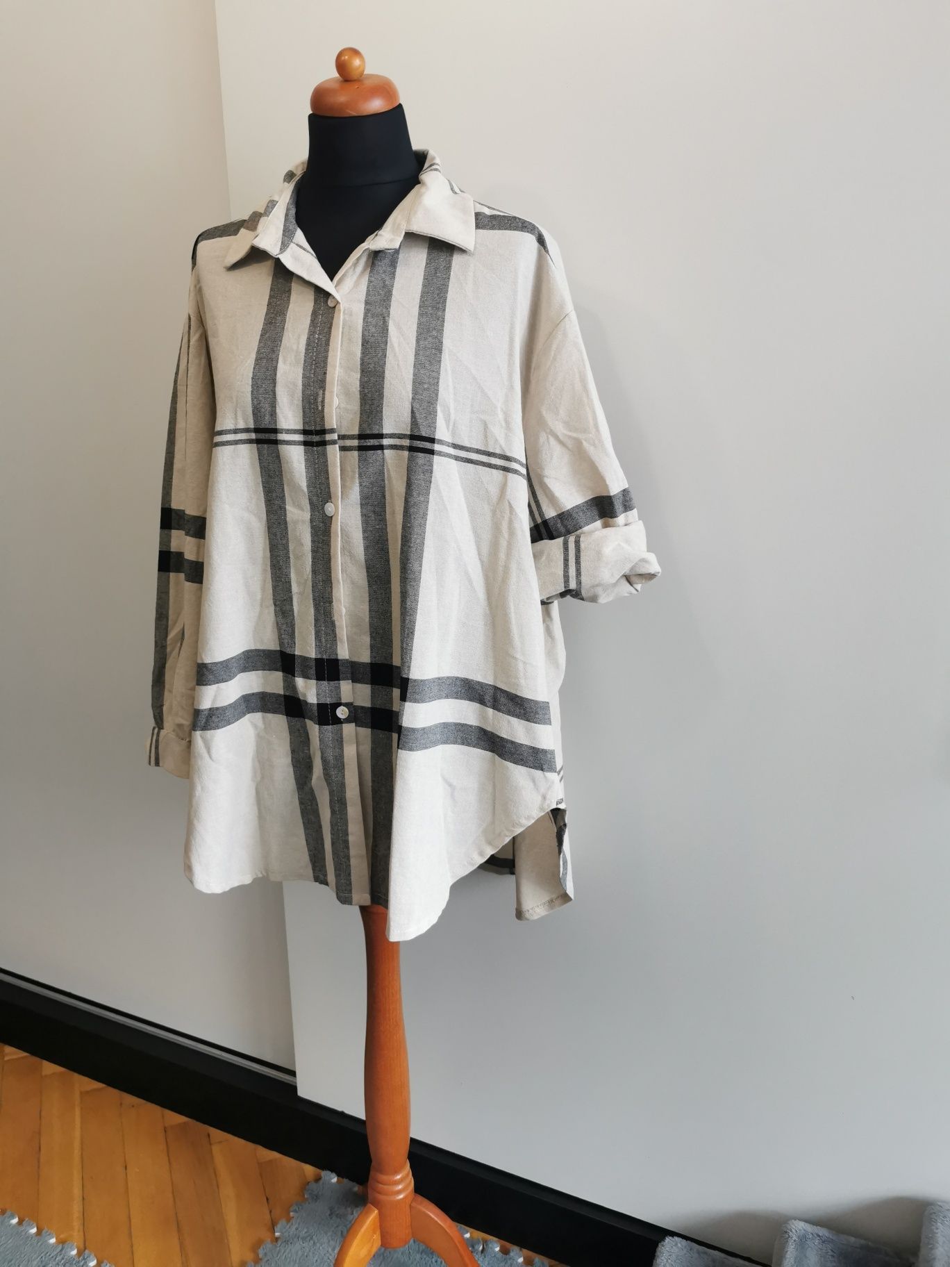 Piękna koszula damska w kratę 100% len oversize plus size