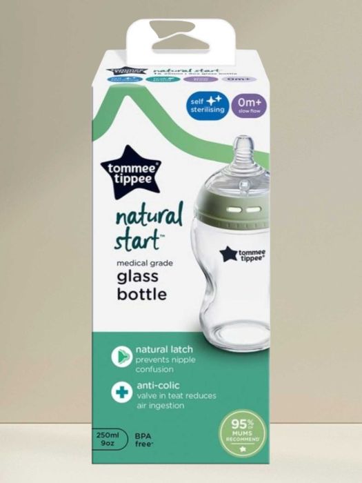 Tommee Tippee Butelka Szklana Antykolkowa 250ml Smoczek Naturalny