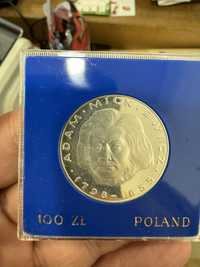 Srebrna moneta kolekcjonerska 100 zł Adam Mickiewicz 1978