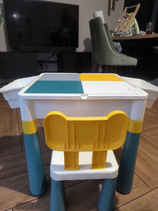 Stolik wielofunkcyjny z blatem do klocków, LEGO, schowek, krzesełko