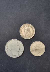 3 Srebrny monety 1 i 10 franków.