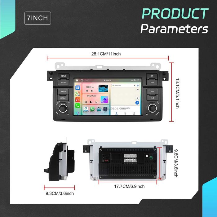 Rádio 7" BMW Serie 3 E46 c/ CarPlay/Android Auto GPS (4/64GB) NOVO