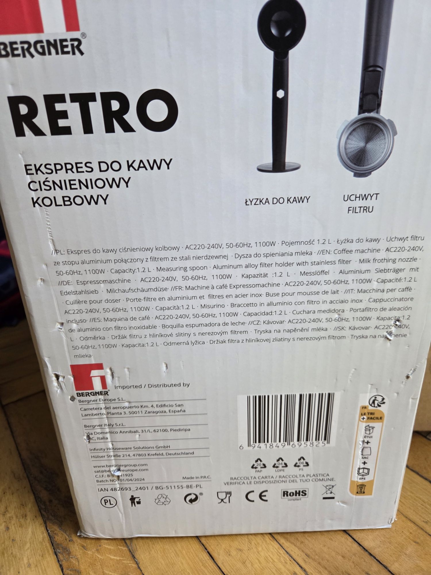Ekspres ciśnieniowy kolbowy 1100W Bergner Retro Biały nowy