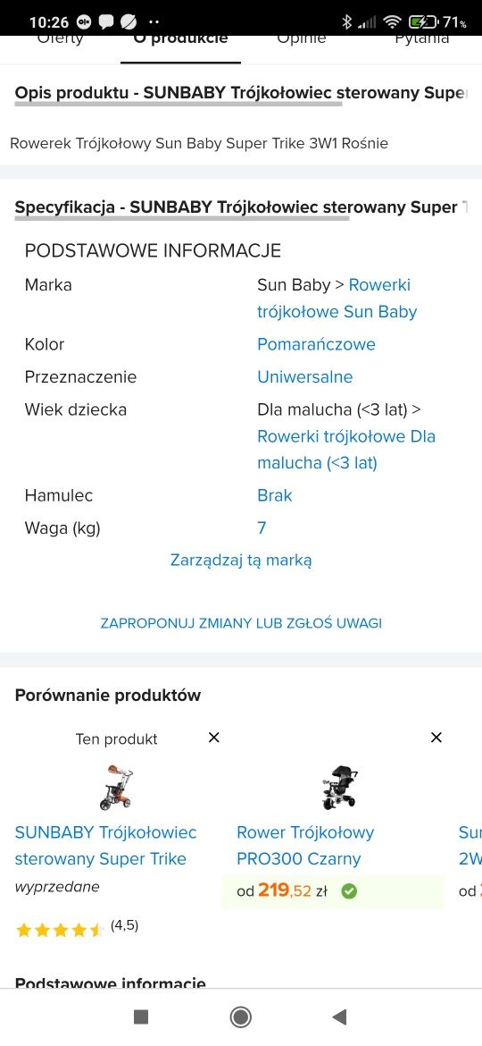 Rowerek dziecięcy Sunbaby,sterowany