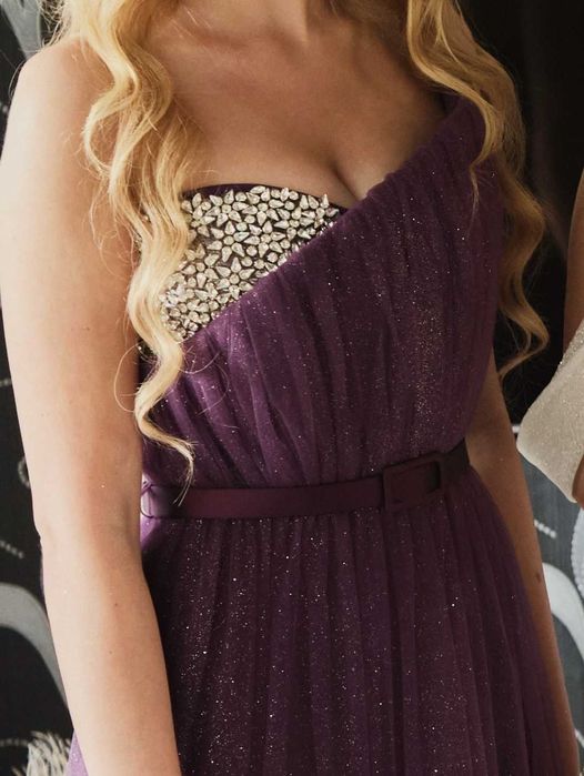 Fioletowa sukienka księżniczka gorset wesele 18 studniówka  XS S M