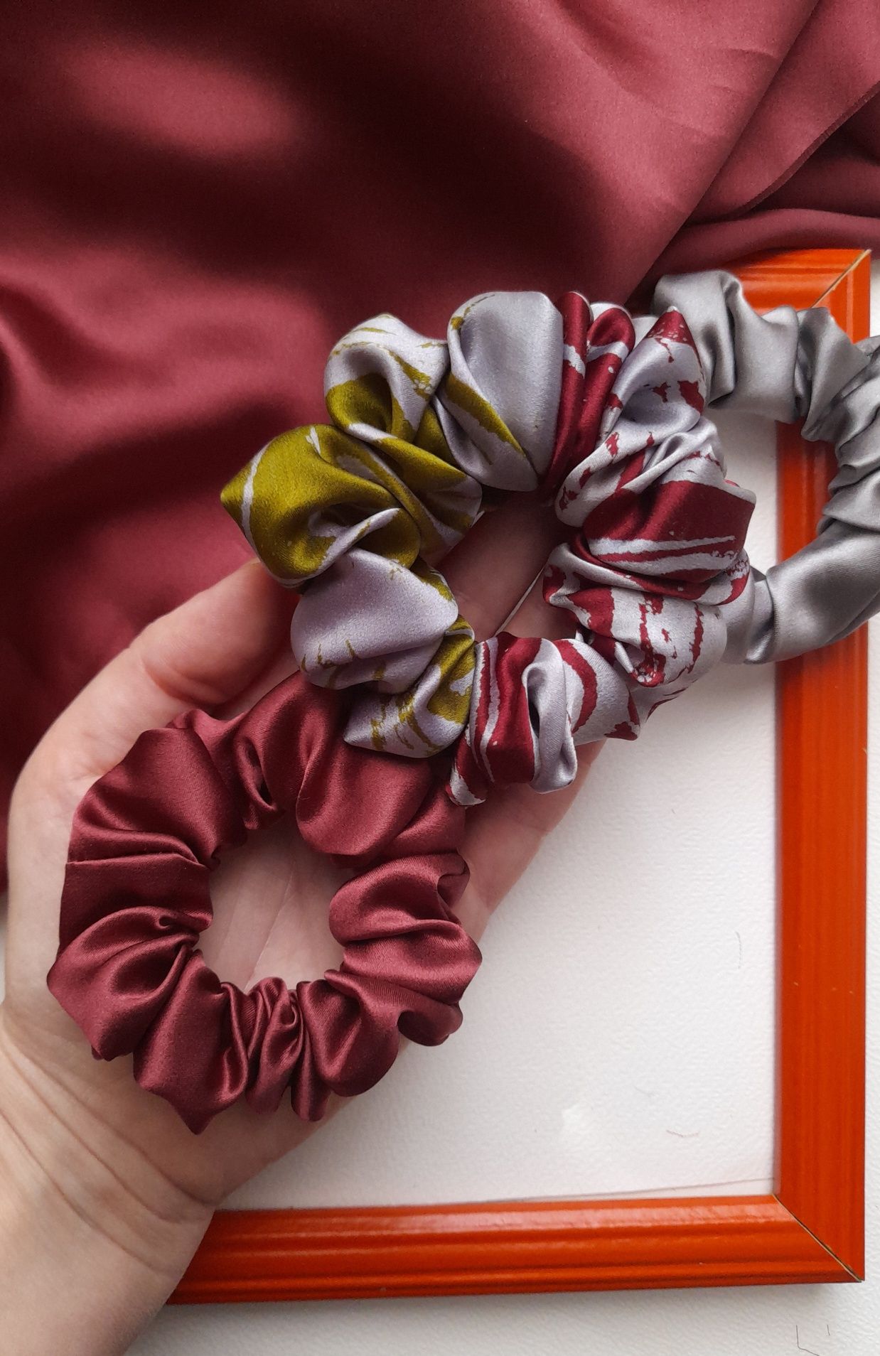 Jedwab naturalny 3 gumki scrunchies do włosów