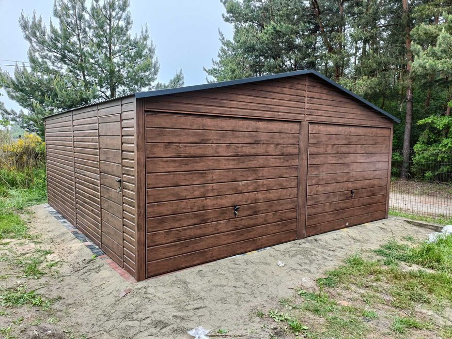 Garaż blaszany Blaszak Wzmocniony DREWNOPODOBNY Garaże 6x6 7x6 8x6 9x6
