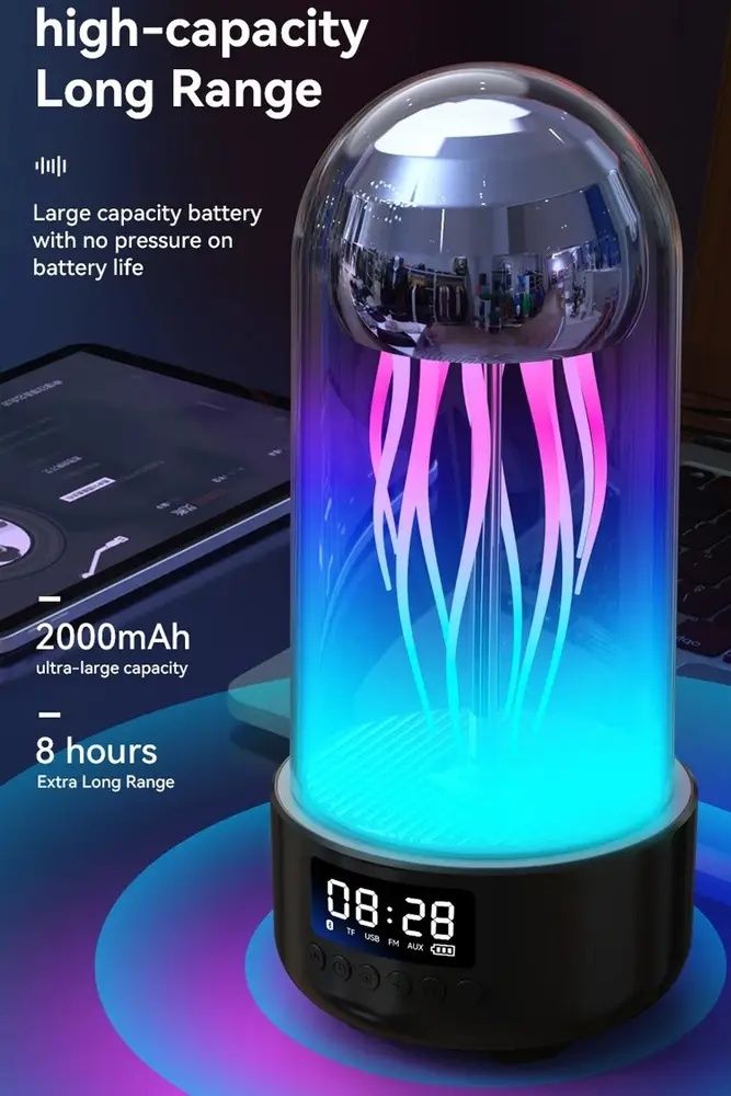 Портативная Smart колонка-ночник Медуза с часами и подсветкой Bluetoot