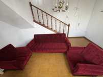 Conjunto 3 sofás veludo bordeaux