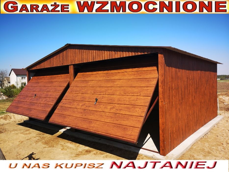 Garaże,garaż blaszany 6x6,6x5 dwuspadowe struktura drewna PRODUCENT