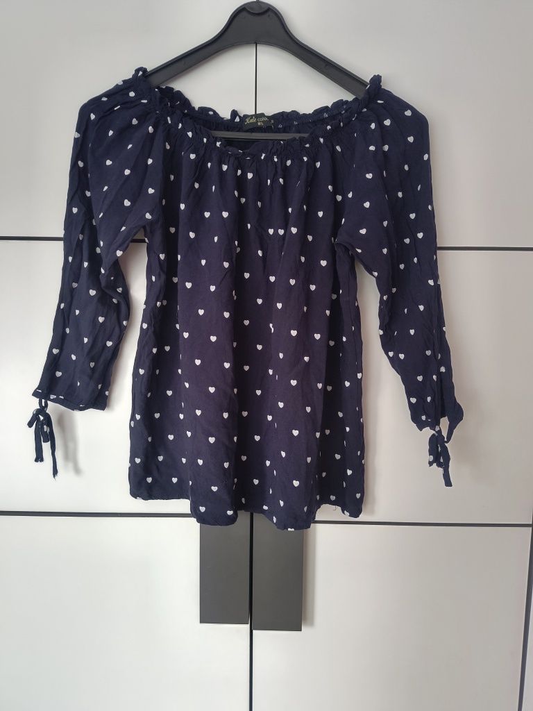 Bluzka damska granatowa białe serce serduszka Kate collection M L hisz
