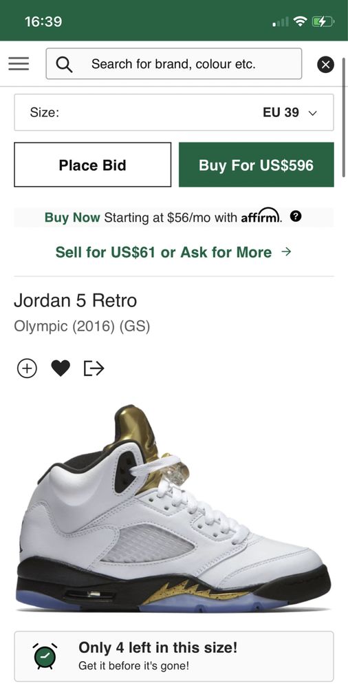 Nowe oryginalne sneakersy Air Jordan 5 V Retro Olympic 6.5Y 39