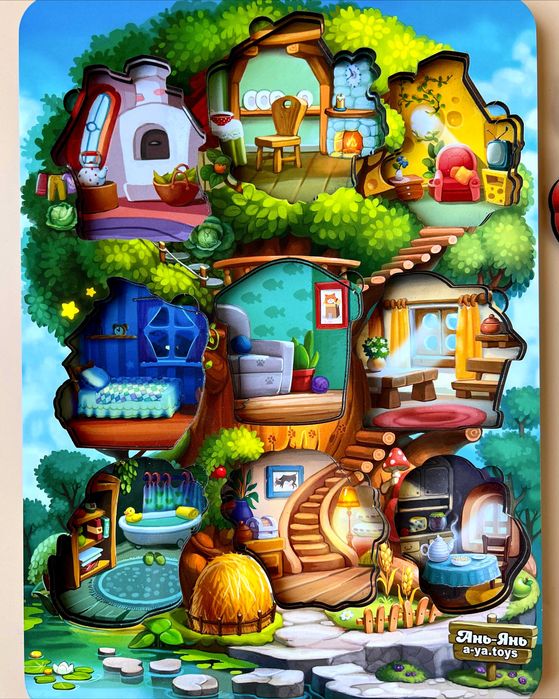 Трехслойный вкладыш "Где чей домик на дереве?"