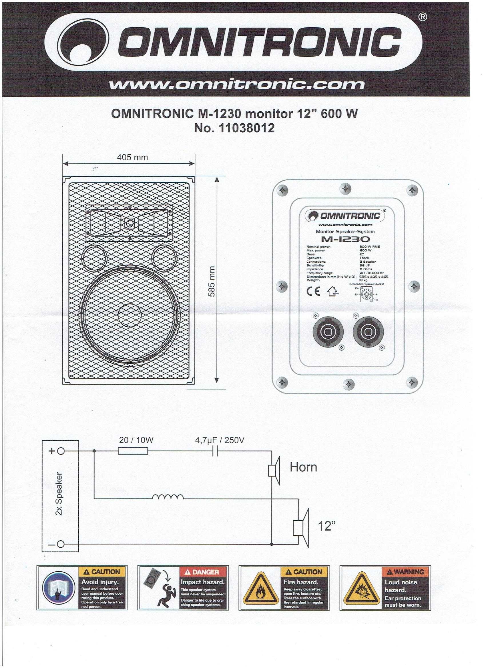 Omnitronic M-1230 monitor 12 cali  600 W